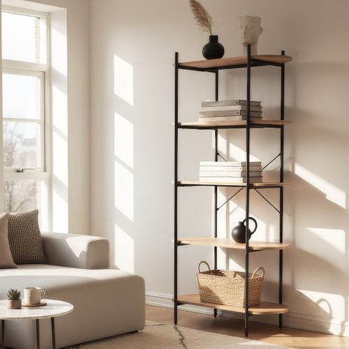 Etagère 5 Niveaux Noir Et Effet Chêne 80 Cm - Vara