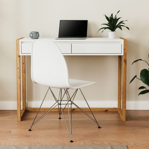 Bureau 2 Tiroirs Blanc Et Effet Chêne 100 Cm - Nora