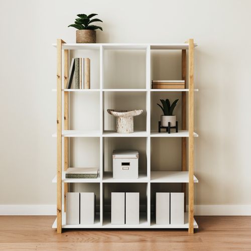 Etagère 4 Niveaux Blanc Et Effet Bois 107 Cm - Nora