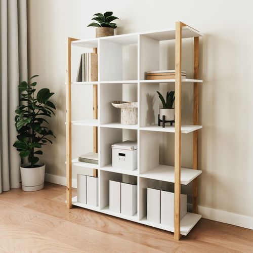 Etagère 4 Niveaux Blanc Et Effet Bois 107 Cm - Nora