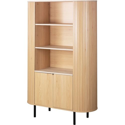 Buffet Haut 2 Portes 3 Niches Effet Chêne Et Travertin 100 Cm - Juna