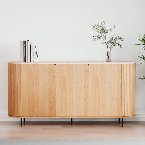 Buffet 3 Portes Effet Chêne Et Travertin 160 Cm - Juna