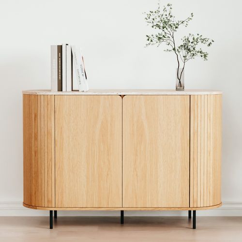 Buffet 2 Portes Effet Chêne Et Travertin 120 Cm - Juna