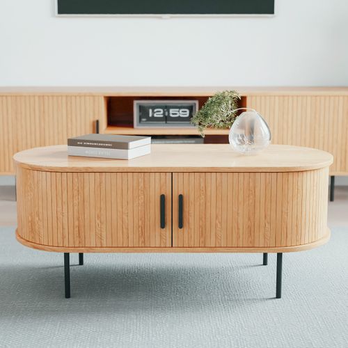 Table Basse Ovale 2 Portes Effet Chêne 90 Cm - Sora