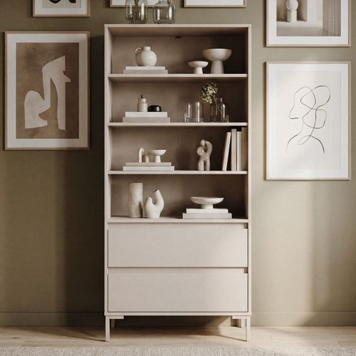 Bibliothèque 2 Tiroirs 4 Niches Beige 78 Cm - Ronda
