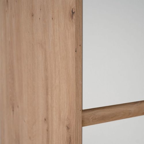 Buffet 4 Portes Effet Chêne Et Blanc Brillant 101 Cm - Nalen