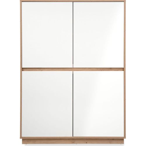 Buffet 4 Portes Effet Chêne Et Blanc Brillant 101 Cm - Nalen