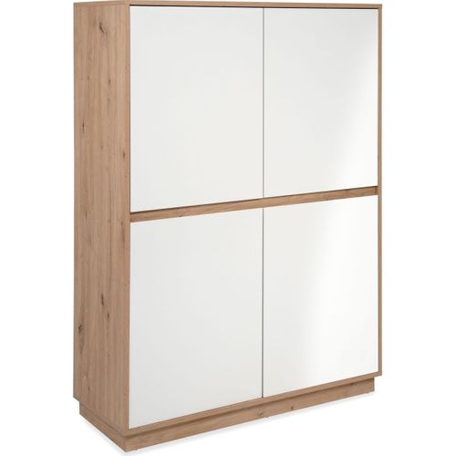 Buffet 4 Portes Effet Chêne Et Blanc Brillant 101 Cm - Nalen