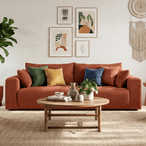 Canapé Convertible 3 Places En Velours Côtelé Rouille - Fjord