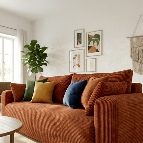 Canapé Convertible 3 Places En Velours Côtelé Rouille - Fjord