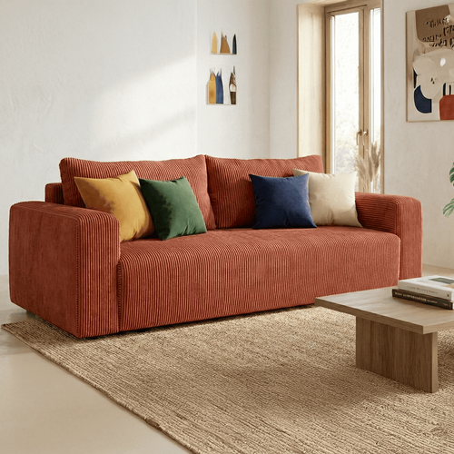 Canapé Convertible 3 Places En Velours Côtelé Rouille - Fjord