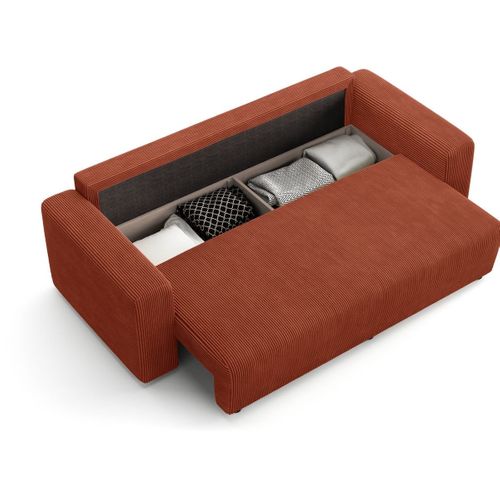 Canapé Convertible 3 Places En Velours Côtelé Rouille - Fjord