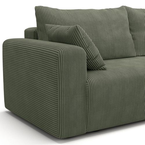 Canapé Convertible 3 Places En Velours Côtelé Vert Kaki - Fjord