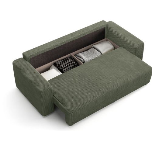 Canapé Convertible 3 Places En Velours Côtelé Vert Kaki - Fjord