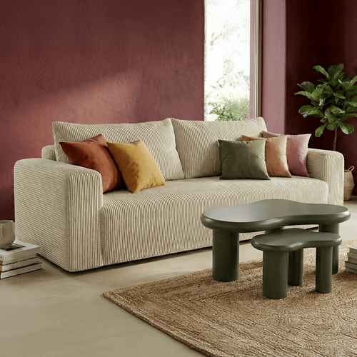 Canapé Convertible 3 Places En Velours Côtelé Beige - Fjord