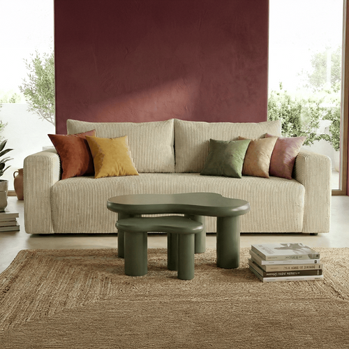 Canapé Convertible 3 Places En Velours Côtelé Beige - Fjord