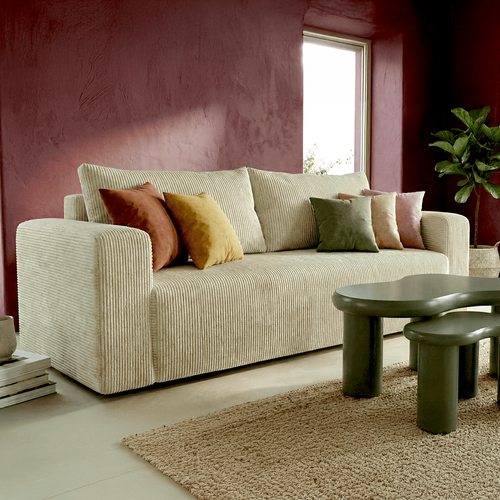 Canapé Convertible 3 Places En Velours Côtelé Beige - Fjord