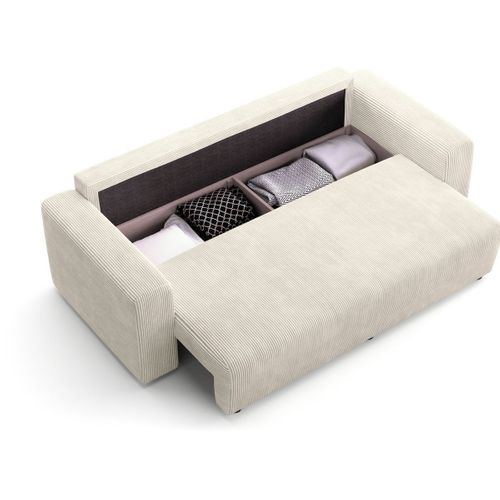 Canapé Convertible 3 Places En Velours Côtelé Beige - Fjord