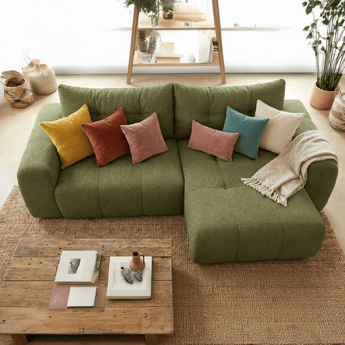 Canapé D'angle Réversible Convertible 4 Places En Tissu Chenille Vert Olive - Alba
