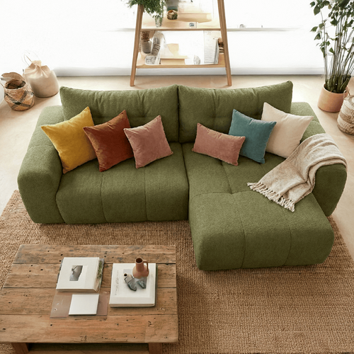 Canapé D'angle Réversible Convertible 4 Places En Tissu Chenille Vert Olive - Alba