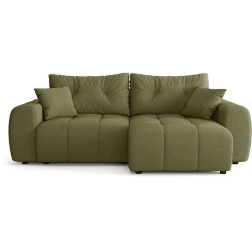 Canapé D'angle Réversible Convertible 4 Places En Tissu Chenille Vert Olive - Alba