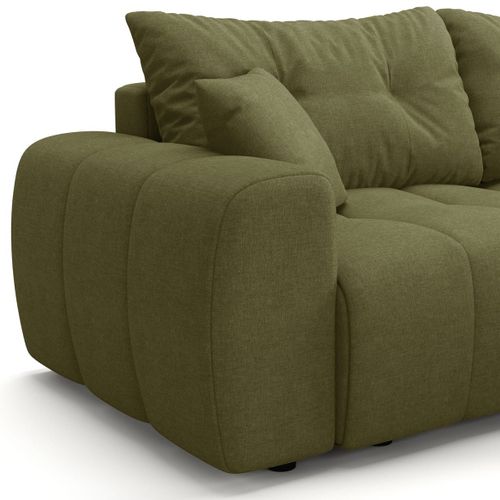 Canapé D'angle Réversible Convertible 4 Places En Tissu Chenille Vert Olive - Alba