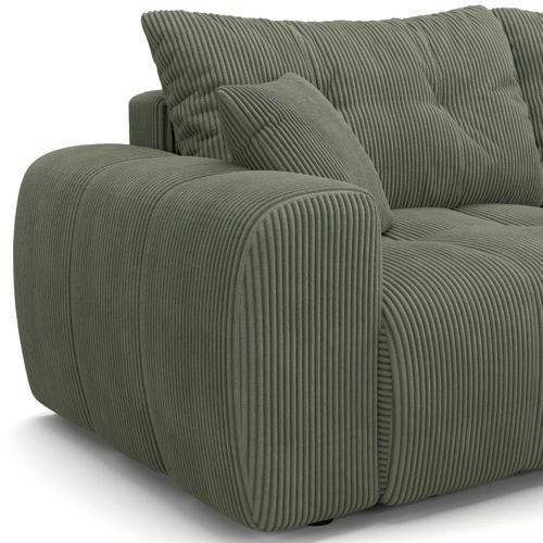 Canapé D'angle Réversible Convertible 4 Places En Velours Côtelé Vert Kaki - Alba