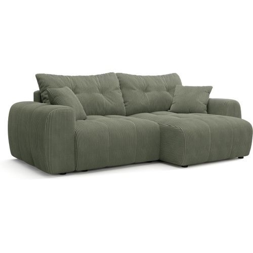 Canapé D'angle Réversible Convertible 4 Places En Velours Côtelé Vert Kaki - Alba