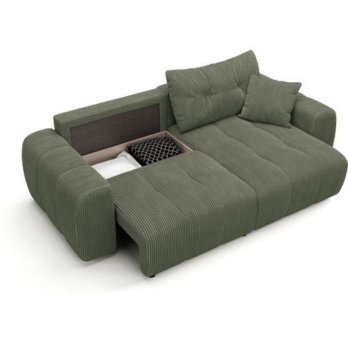 Canapé D'angle Réversible Convertible 4 Places En Velours Côtelé Vert Kaki - Alba