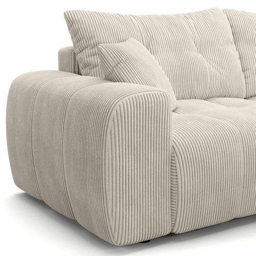 Canapé D'angle Réversible Convertible 4 Places En Velours Côtelé Beige - Alba