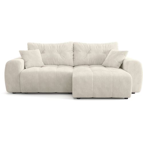 Canapé D'angle Réversible Convertible 4 Places En Velours Côtelé Beige - Alba