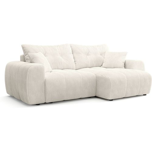 Canapé D'angle Réversible Convertible 4 Places En Velours Côtelé Beige - Alba