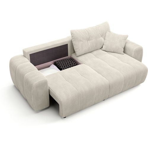 Canapé D'angle Réversible Convertible 4 Places En Velours Côtelé Beige - Alba