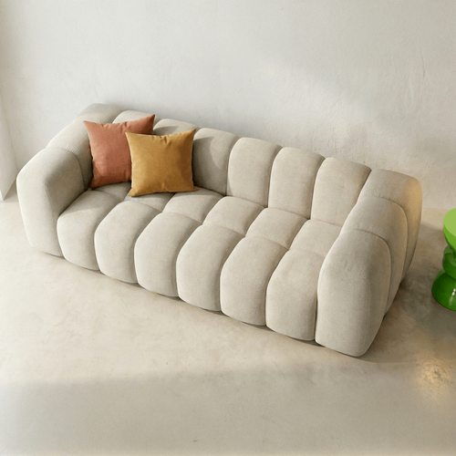 Canapé Droit 3 Places En Tissu Chenille Beige - Nuvola