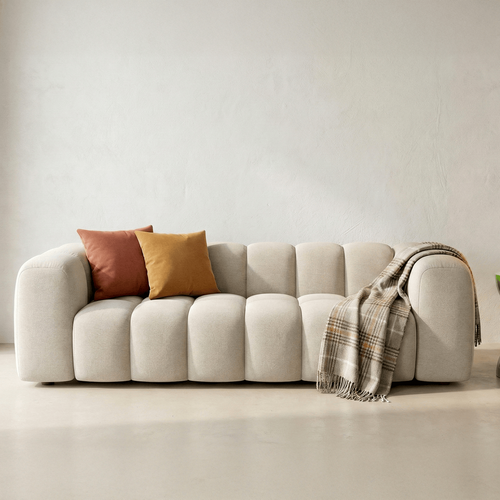 Canapé Droit 3 Places En Tissu Chenille Beige - Nuvola