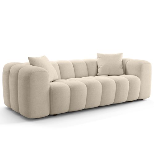 Canapé Droit 3 Places En Tissu Chenille Beige - Nuvola