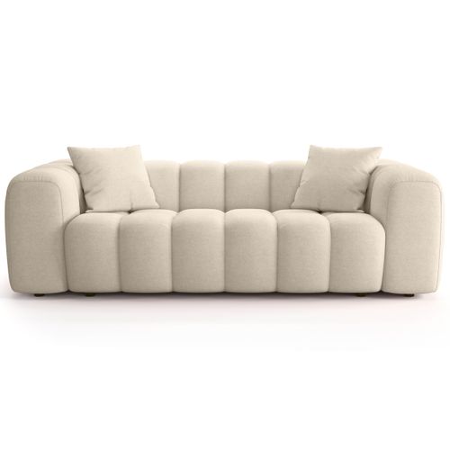 Canapé Droit 3 Places En Tissu Chenille Beige - Nuvola