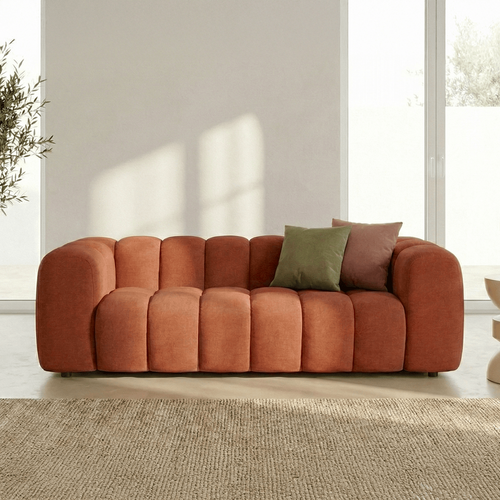 Canapé Droit 3 Places En Tissu Chenille Terracotta - Nuvola