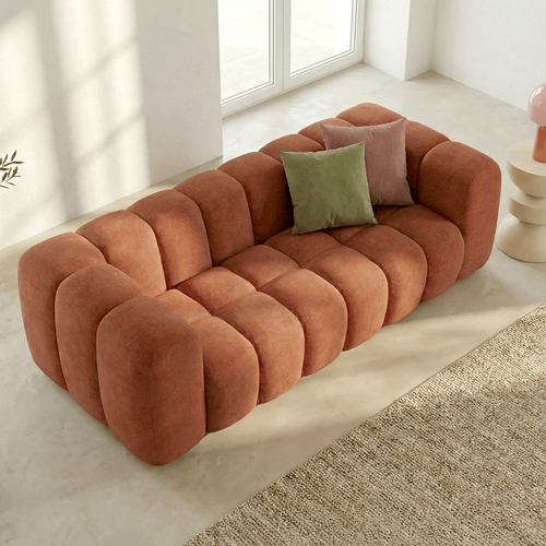 Canapé Droit 3 Places En Tissu Chenille Terracotta - Nuvola