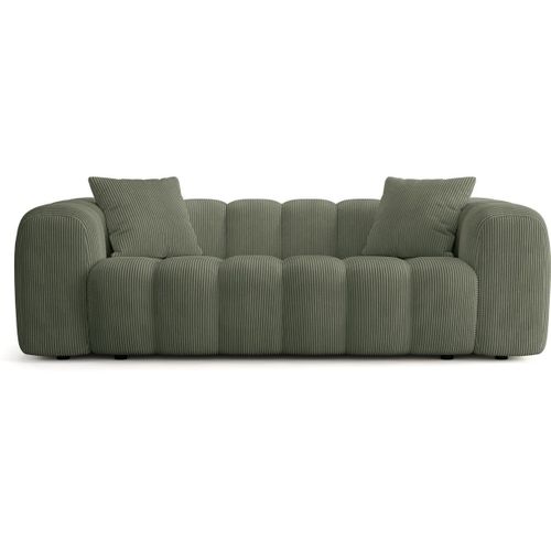 Canapé Droit 3 Places En Velours Côtelé Vert Kaki - Nuvola