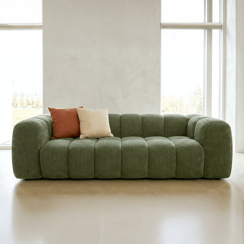 Canapé Droit 3 Places En Velours Côtelé Vert Kaki - Nuvola