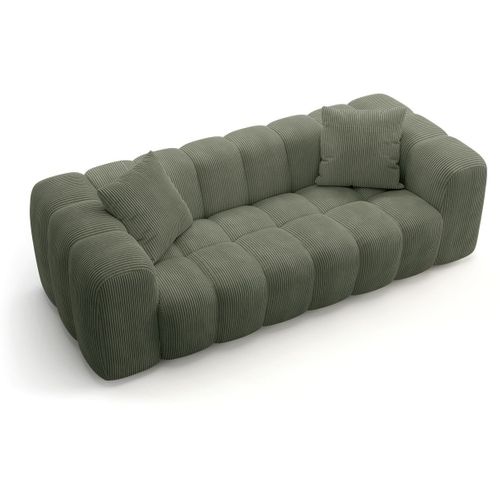 Canapé Droit 3 Places En Velours Côtelé Vert Kaki - Nuvola