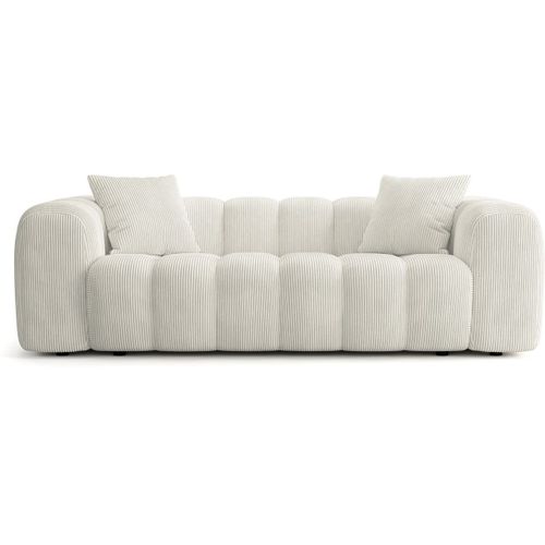 Canapé Droit 3 Places En Velours Côtelé Beige - Nuvola