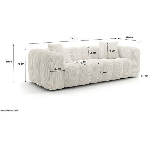 Canapé Droit 3 Places En Velours Côtelé Beige - Nuvola