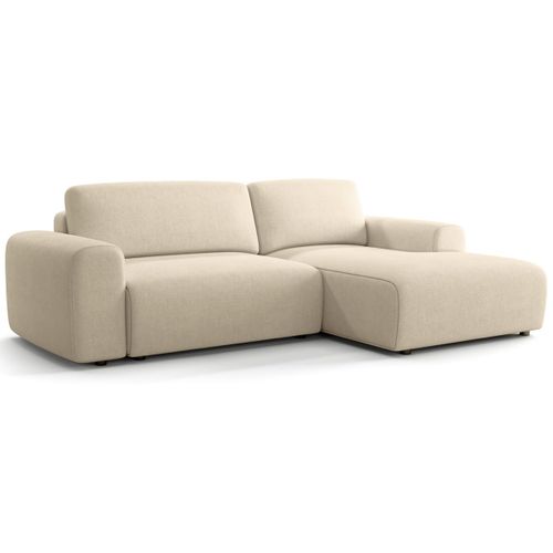 Canapé D'angle Réversible Convertible 5 Places Avec Coffre En Tissu Chenille Beige - Luno