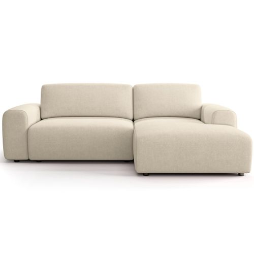 Canapé D'angle Réversible Convertible 5 Places Avec Coffre En Tissu Chenille Beige - Luno