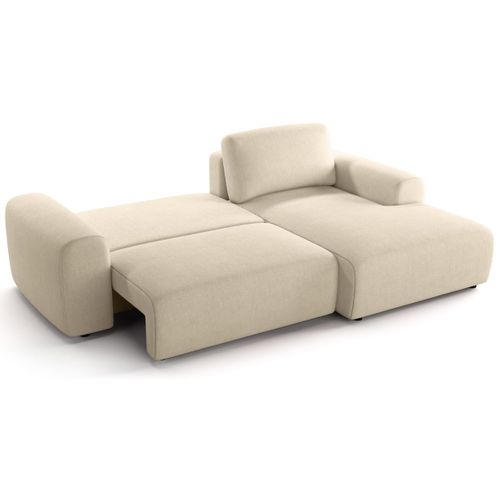 Canapé D'angle Réversible Convertible 5 Places Avec Coffre En Tissu Chenille Beige - Luno