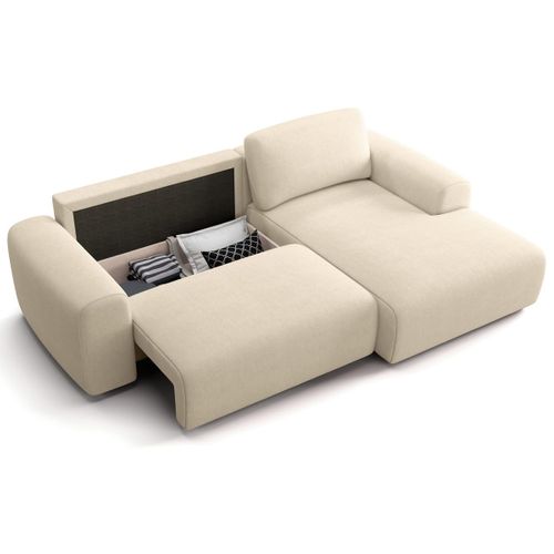 Canapé D'angle Réversible Convertible 5 Places Avec Coffre En Tissu Chenille Beige - Luno