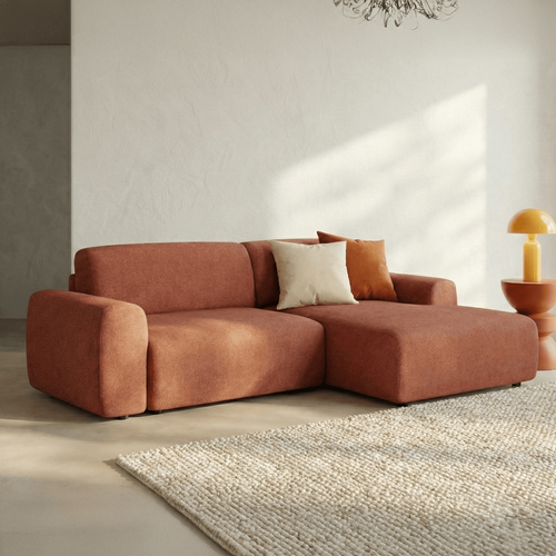 Canapé D'angle Réversible Convertible 5 Places Avec Coffre En Tissu Chenille Terracotta - Luno