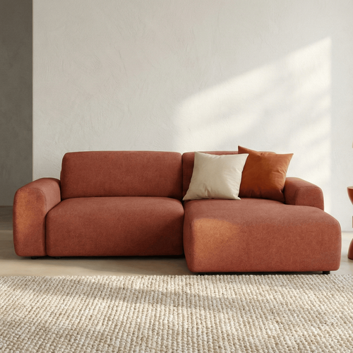 Canapé D'angle Réversible Convertible 5 Places Avec Coffre En Tissu Chenille Terracotta - Luno